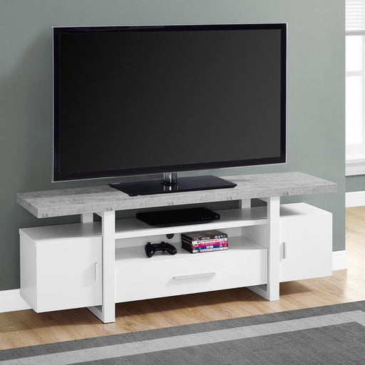 Monarch Specialties I 2725 | Meuble TV - 60" - Dessus en simili-ciment - Blanc-SONXPLUS Thetford Mines