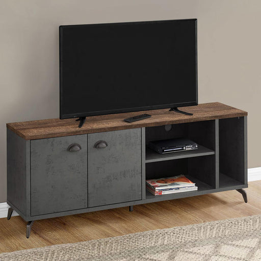 Monarch Specialties I 2831 | Meuble TV - 60" - Imitation bois - Brun moyen - Imitation de béton gris-SONXPLUS Thetford Mines