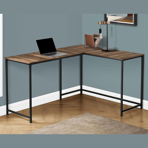 Monarch Specialties I 7391 | Meuble d'ordinateur - 58" - En coin - Conception en L - Métal noir - Immitation bois brun-SONXPLUS Thetford Mines
