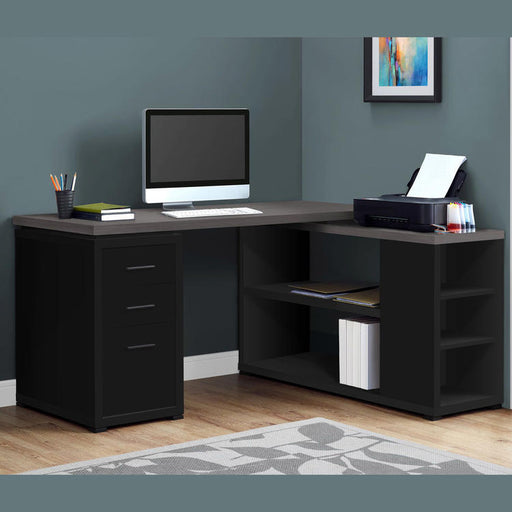 Monarch Specialties I 7419 | Meuble d'ordinateur - En coin - Conception en L - Orientation gauche ou droite - Avec tiroirs - Dessus gris - Noir-SONXPLUS Thetford Mines