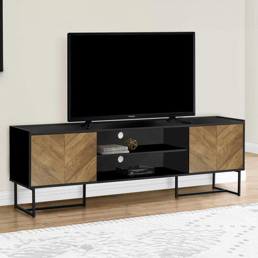 Monarch Specialties I 2752 | Meuble pour téléviseur 72'' - Base de métal noir - Avec 2 portes simili-bois-SONXPLUS Thetford Mines