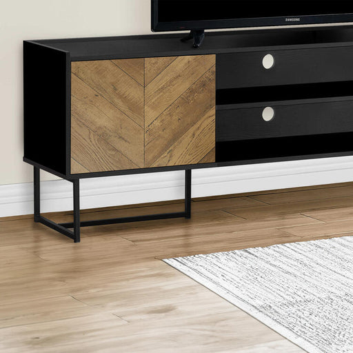 Monarch Specialties I 2752 | Meuble pour téléviseur 72'' - Base de métal noir - Avec 2 portes simili-bois-SONXPLUS Thetford Mines