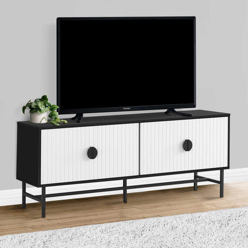 Monarch Specialties I 2732 | Meuble pour téléviseur 60'' - Base de métal noir - 2 portes blanches-SONXPLUS Thetford Mines