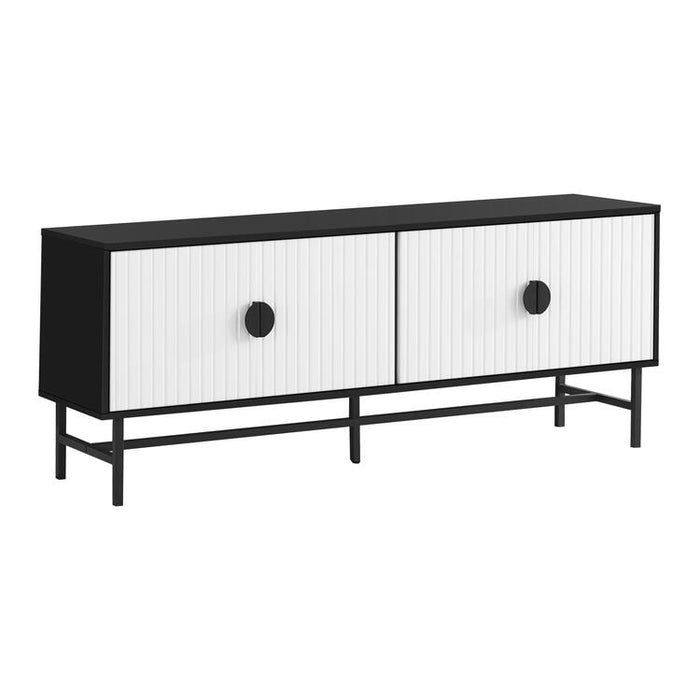 Monarch Specialties I 2732 | Meuble pour téléviseur 60'' - Base de métal noir - 2 portes blanches-SONXPLUS Thetford Mines