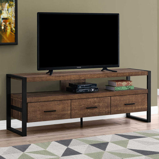 Monarch Specialties I2820 | Meuble TV - 60" - 3 Tiroirs - Brun foncé-SONXPLUS Thetford Mines