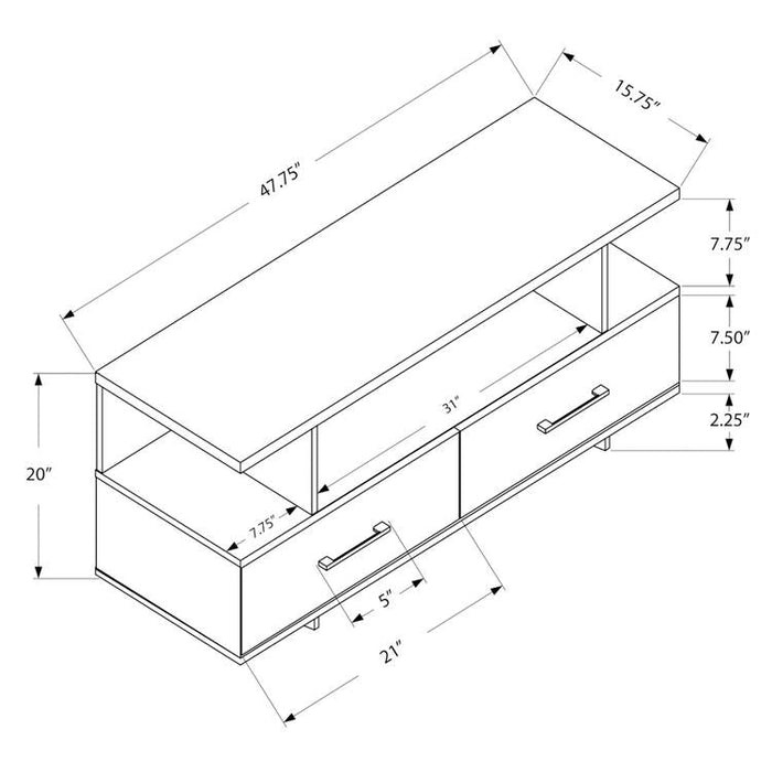Monarch Specialties I 2608 | Meuble TV - 48" - 2 Tiroirs de rangement - Gris-SONXPLUS.com