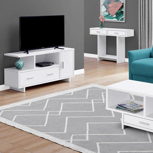 Monarch Specialties I 2800 | Meuble TV - 48" - Avec rangement - Blanc-SONXPLUS.com