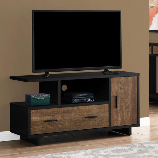 Monarch Specialties I 2803 | Meuble TV - 48" - Avec rangement - Imitation bois - Brun/Noir-SONXPLUS.com