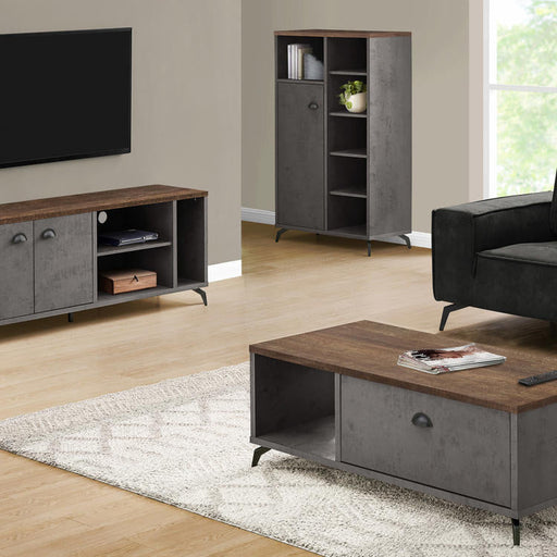 Monarch Specialties I 2831 | Meuble TV - 60" - Imitation bois - Brun moyen - Imitation de béton gris-SONXPLUS.com