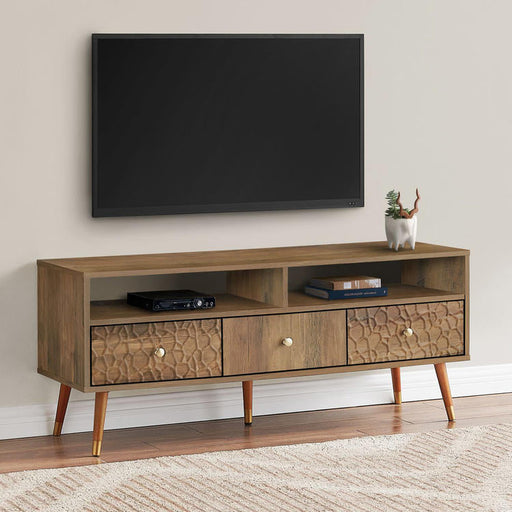 Monarch Specialties I 2835 | Meuble TV - 48" - 3 Tiroirs - Concept mi-siècle - Imitation Bois noyer-SONXPLUS.com