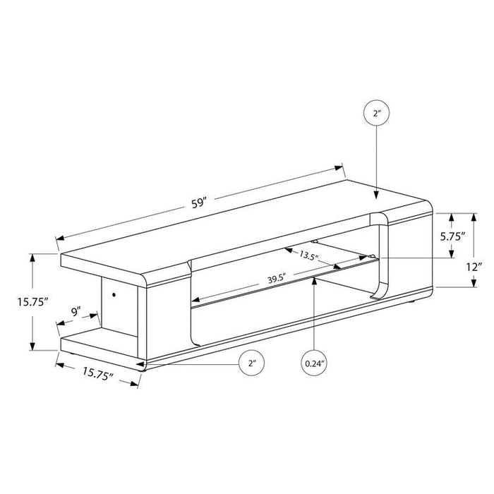Monarch Specialties I 3536 | Meuble TV - 60" - Verre trempé - Noir lustré-SONXPLUS.com