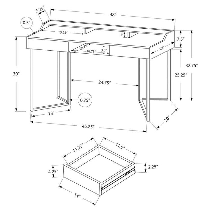 Monarch Specialties I 7360 | Meuble d'ordinateur - 48" - Avec tiroirs - Métal noir - Taupe foncé-SONXPLUS.com