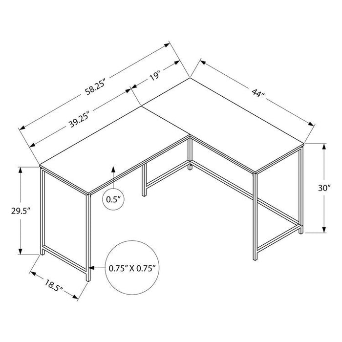 Monarch Specialties I 7391 | Meuble d'ordinateur - 58" - En coin - Conception en L - Métal noir - Immitation bois brun-SONXPLUS.com