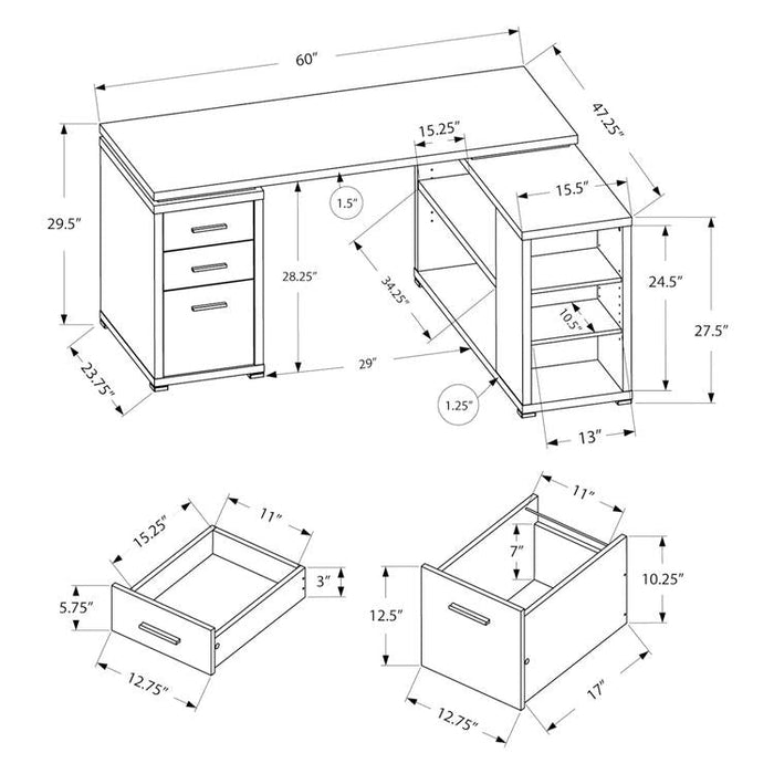 Monarch Specialties I 7419 | Meuble d'ordinateur - En coin - Conception en L - Orientation gauche ou droite - Avec tiroirs - Dessus gris - Noir-SONXPLUS.com