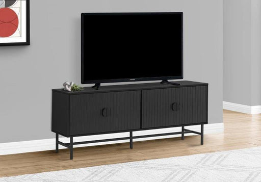 Monarch Specialties I 2732 | Meuble pour téléviseur 60'' - Base de métal noir - 2 portes noires-SONXPLUS.com