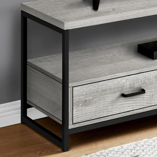 Monarch Specialties I 2871 | Meuble TV - 48" - 2 Tiroirs de rangement - Métal noir - Imitation bois Gris-SONXPLUS.com